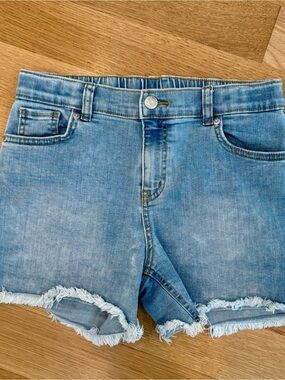 Light Blue Denim Frayed Hem Girls Shorts